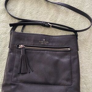 Kate Spade New York Black Leather Crossbody Bag Slim Zip Purse Gold Hardware